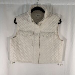 BKE Vest Women's Small White Quilted Zip Snap Polyester Turtlneck Pockets
